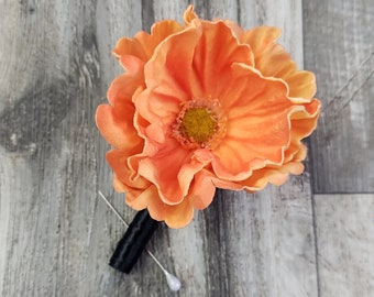 BOXED Real Touch Orange Peony Boutonniere