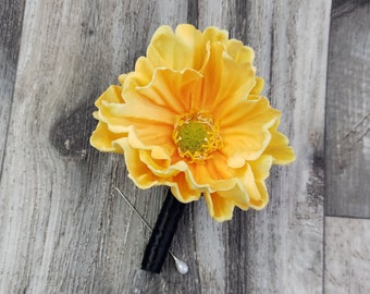 BOXED Real Touch Yellow Peony Boutonniere