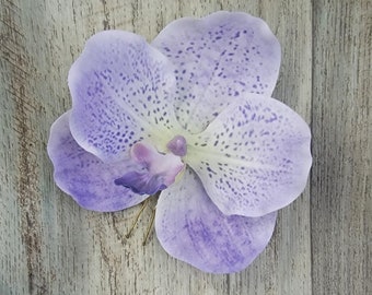 BOXED Real Touch Purple White Vanda Coerulea Phalaenopsis Orchid Hair Pin - MATCHING Corsages / Boutonnieres