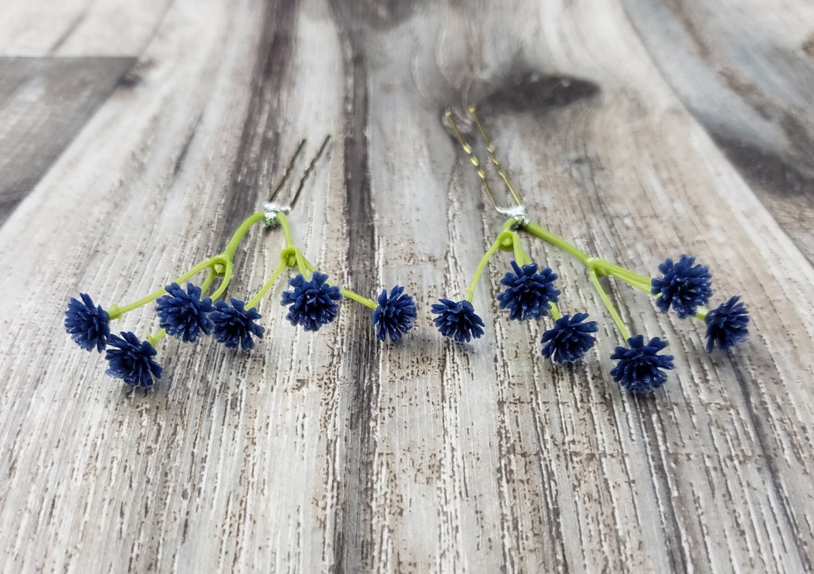 BOXED 2 Navy Baby's Breath Hair Pins Etsy