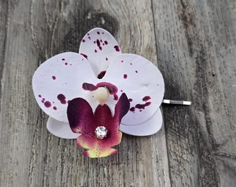 Horquilla para el cabello Real Touch Mini Orchid Blanco Borgoña con Centro de Diamante (en caja)