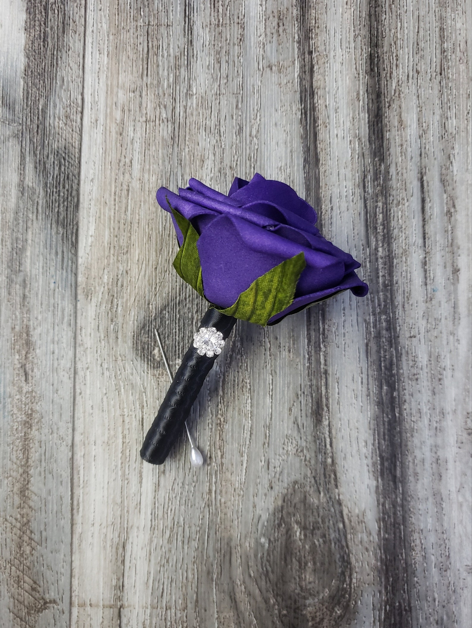 BOXED Soft Touch Purple Rose With Rhinestone Button Boutonniere - Etsy