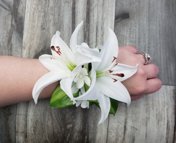 BOXED Real Touch White Tiger Lily, Stephanotis, Diamonds, Leaves