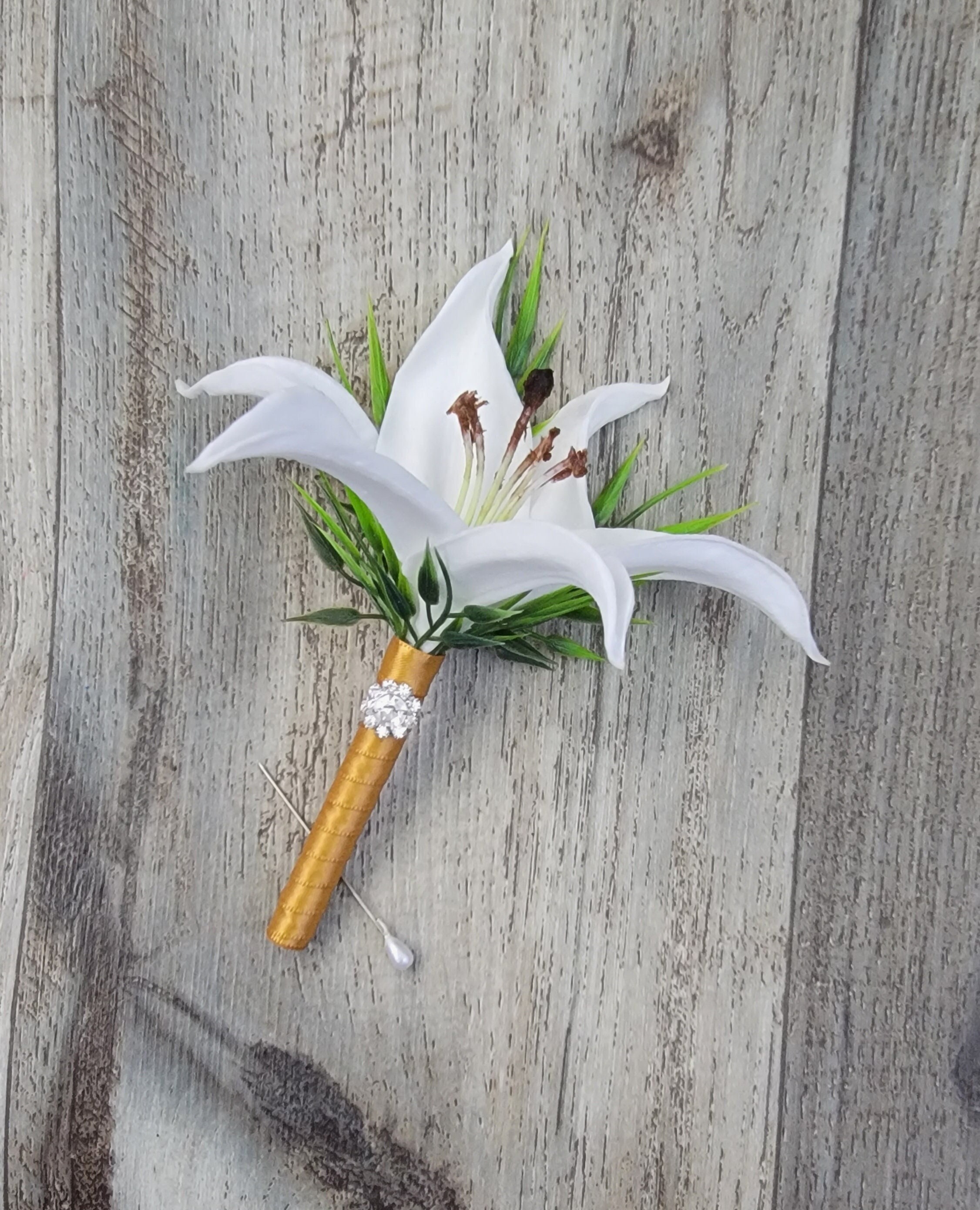 BOXED Real Touch White Stargazer Tiger Lily With a Rhinestone Button  Boutonniere - MATCHING Corsages - Etsy