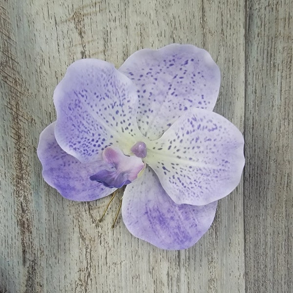 BOXED Real Touch Purple White Vanda Coerulea Orchid Hair Pin - MATCHING Boutonniere