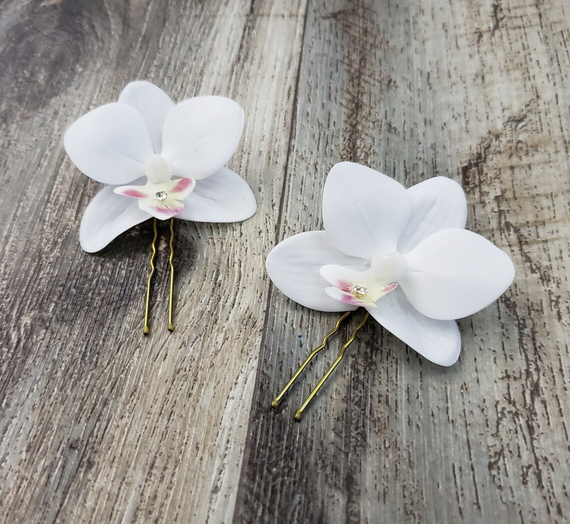 BOXED 2 Real Touch Mini White Phalaenopsis Orchids with Etsy