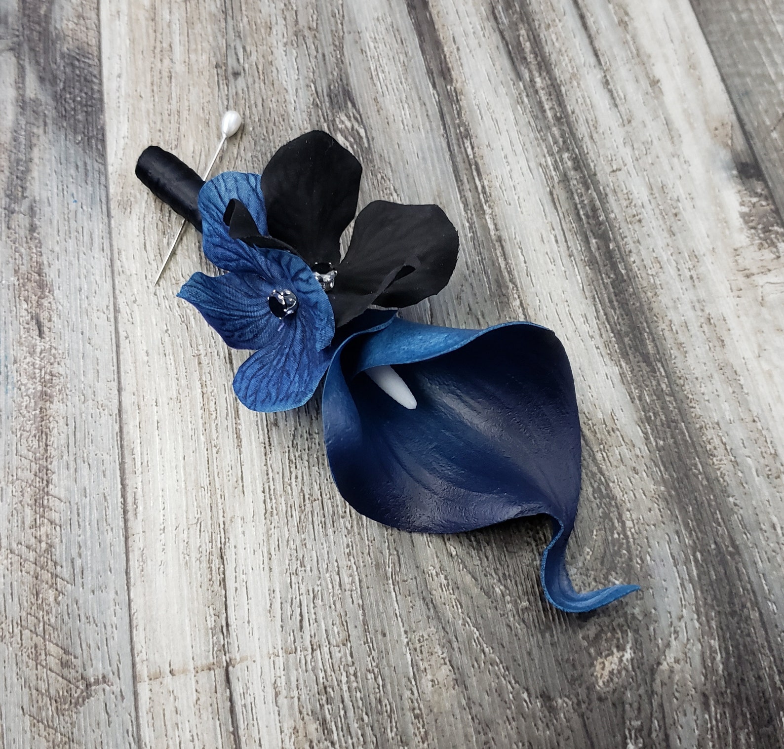 BOXED Real Touch Navy Calla Lily Navy Blue & Black Hydrangea - Etsy