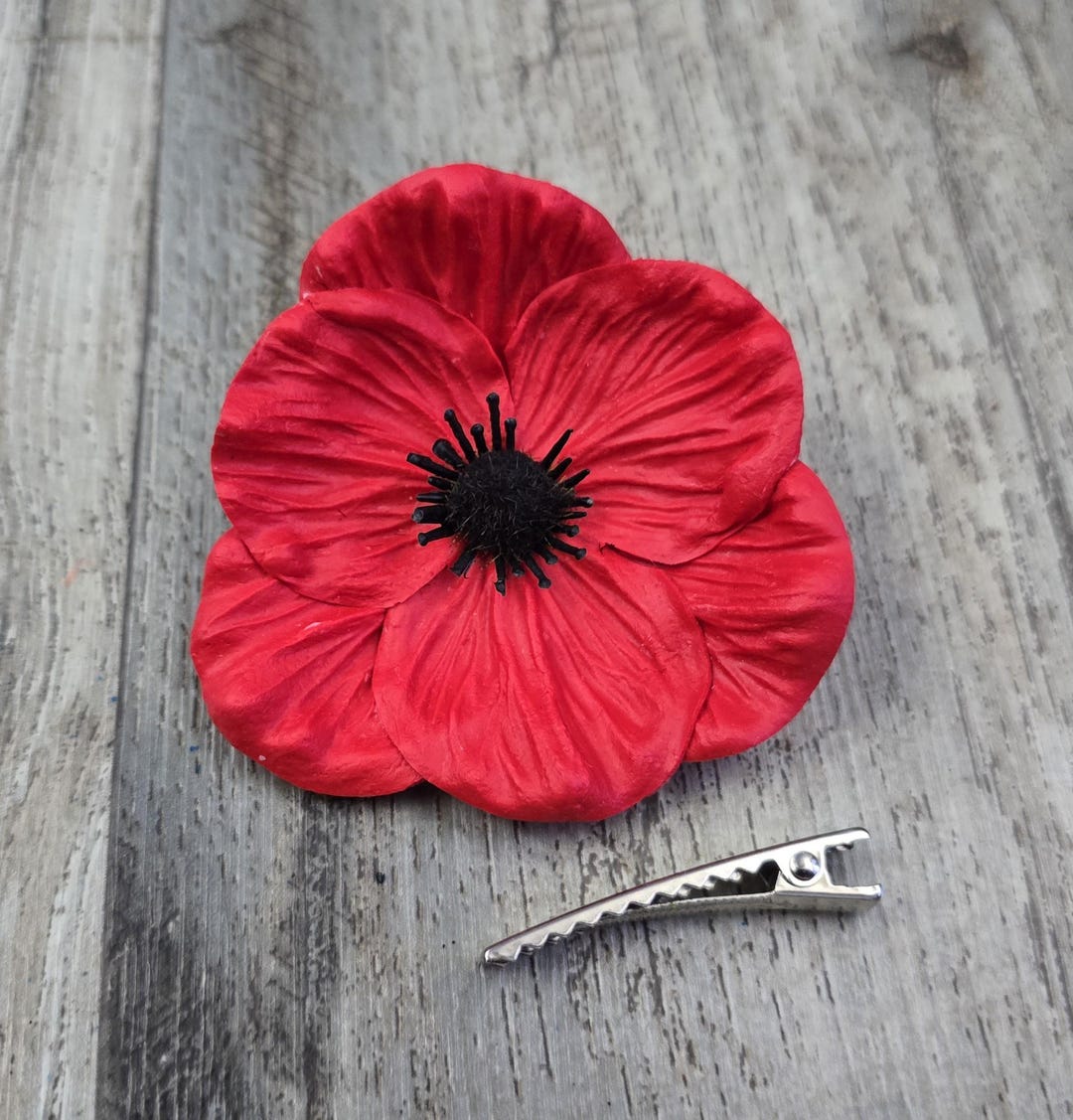 BOXED Real Touch Red Poppy With Realistic Center Hair Clip - MATCHING ...