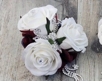 RESERVED - Jennifer - 1 Real Touch Roses with Diamonds, Hydrangea & Rhinestone Accents Corsages