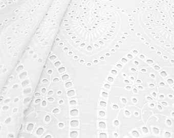 Free shipping. White cotton embroidered eyelet fabric #200510