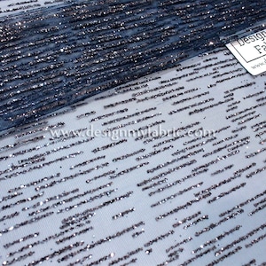 Free shipping. Blue and Silver net glitter fabric #20629