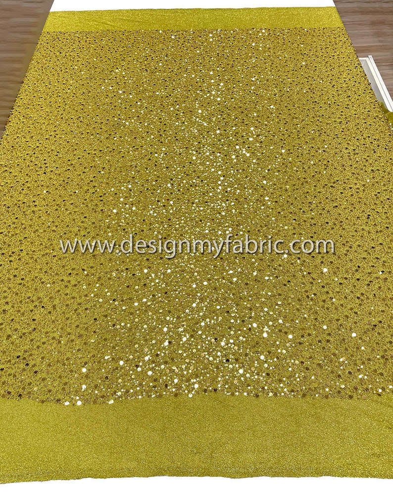 Livraison gratuite. Tissu dentelle jaune-vert avec perles et paillettes 50526 image 6