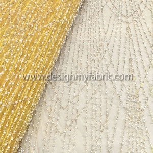 Free shipping. Yellow pearls lace fabric #50685