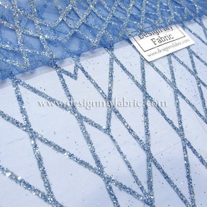 Free shipping. Blue net glitter fabric #91583