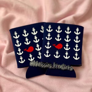 Nautical Can Cooler/Navy Blue/Anchors/Whales/Summer Fun