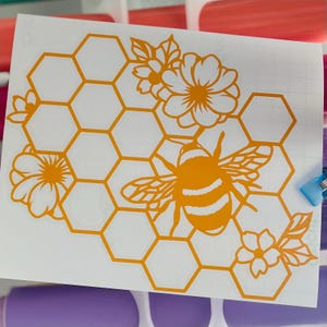 Floral Bee Honeycomb Car Decal - Bee Lover Gift