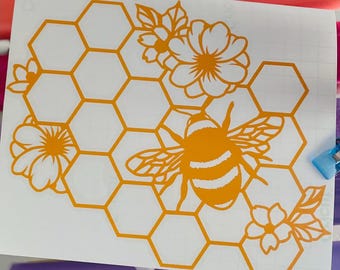 Floral Bee Honeycomb Car Decal - Bee Lover Gift
