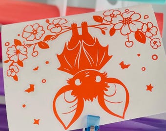 Floral Bat Car Decal: Cute Flower Bat Vinyl Decal