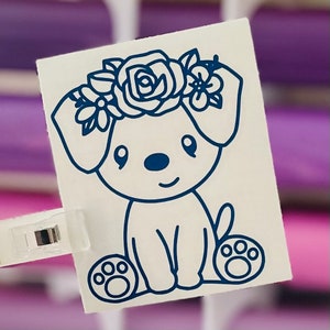 Cute Puppy Decal/Floral Puppy/Flower Crown/Dog Mom/Animal Lover