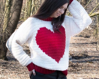 CROCHET PATTERN PDF - Simple Easy For Beginners - Crochet Sweater In Small Medium and Large size - Crochet Pullover - Chunky Sweater