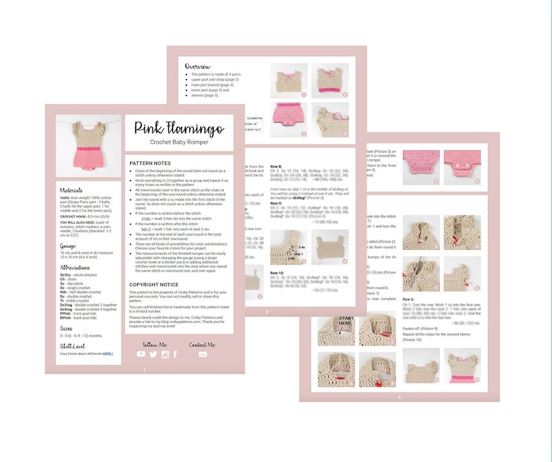 CROCHET PATTERN Crochet Baby Romper Pink Flaming Baby Overall PDF image 3