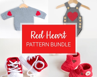 CROCHET PATTERN Bundle Premium Patterns - Four Crochet Patterns - Red Heart - Crochet Baby Cardigan/Romper/Booties/Sneakers - PDF