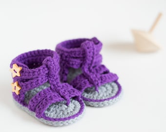 CROCHET PATTERN - Crochet Baby Booties Purple Gladiator - Baby Shoes - PDF