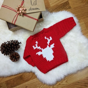 CROCHET PATTERN - Crochet Baby Sweater Reindeer Sweater - Baby Pullover - PDF