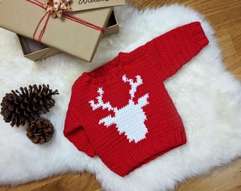 CROCHET PATTERN - Crochet Baby Sweater Reindeer Sweater - Baby Pullover - PDF