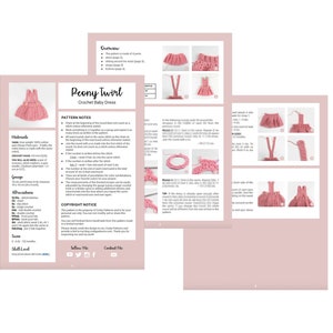 Pode incluir: Um padr&atilde;o de croch&ecirc; para um vestido de beb&ecirc; chamado "Peony Twirl". O padr&atilde;o inclui instru&ccedil;&otilde;es para fazer o vestido, bem como uma lista de materiais e abrevia&ccedil;&otilde;es. O padr&atilde;o est&aacute; dispon&iacute;vel para compra e inclui um aviso de direitos autorais.
