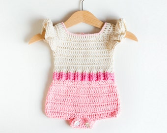 CROCHET PATTERN - Crochet Baby Romper Pink Flaming - Baby Overall - PDF