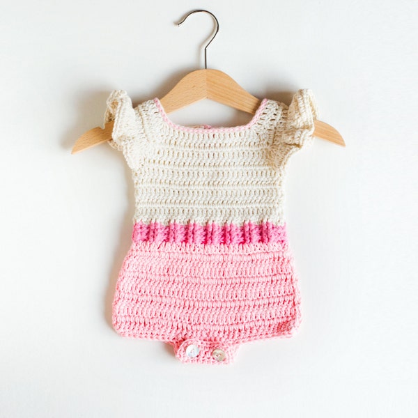CROCHET PATTERN - Crochet Baby Romper Pink Flaming - Baby Overall - PDF