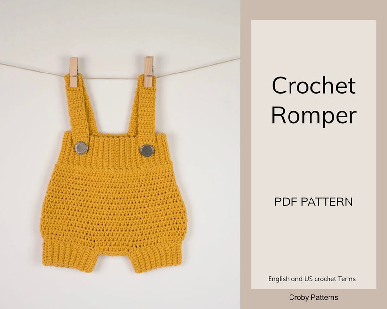 CROCHET PATTERN PDF Crochet Baby Romper, Baby Playsuit, Crochet Baby Overall Little Cookie, Mustard Baby Romper, Outfit image 2