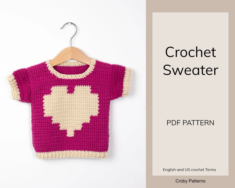 CROCHET PATTERN Crochet Baby Sweater Big Heart Baby Pullover PDF zdjęcie 2