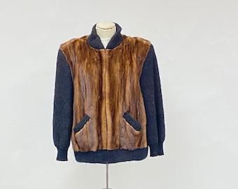 Vintage 1980's Flemington Fur Company Fur and Wool Knit Bomber Jacket
