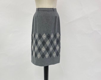 Vintage 1960's Gray Argyle Wool Skirt