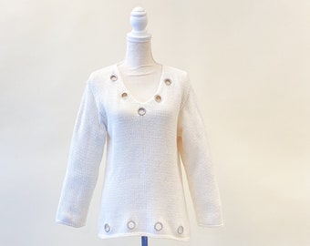 Vintage 1980's/90's Lulu-B Cotton Knit Sweater with Large Silver Grommets