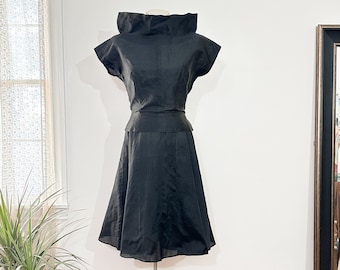 Vintage 1950's Black Organza Top and Skirt Matching Set