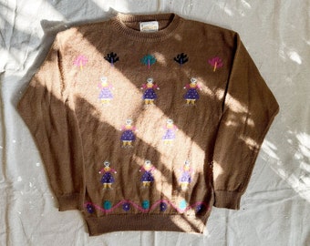 70's Jantzen Folk Art Novelty Sweater {sz Small}