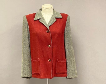 Vintage 1940's/1950's Wool Tweed & Maroon Blocked Jacket