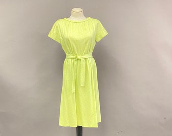 1960's Courreges Paris Lime Green Heart Print Wool Dress