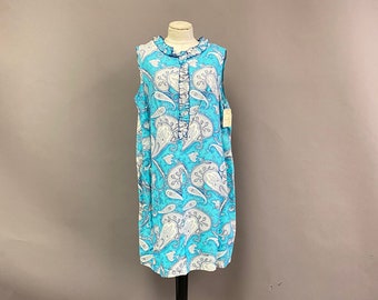 Vintage 1960's Mumu Blue Paisley Print Shift Dress