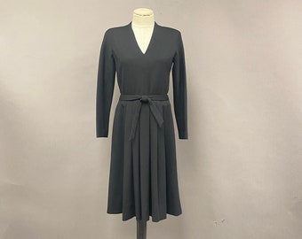 Vintage 1970's/1980's Black Wool V-neck Pleated Skirt Dress