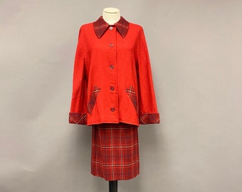 Vintage 1940’s Red Plaid Wool Jacket and Skirt Set
