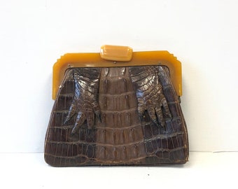 Vintage 1930's/1940's Genuine Alligator Evening Bag