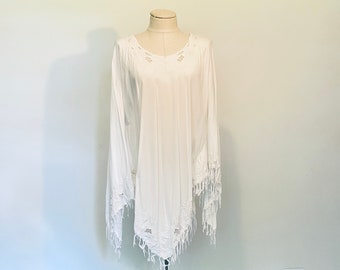 Vintage 1970's Embroidered Poncho Top with Fringe