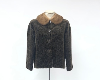 Vintage Faux Fur Short Jacket with Mink Removable Collar