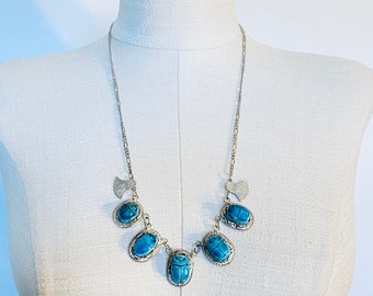Vintage Silver Necklace With Turquoise Stones