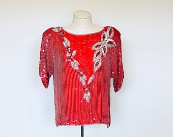 Vintage 1980's Red Sequin Blouse