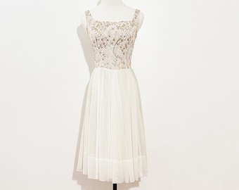 Vintage 1950's Ivory & Metallic Short Formal Dress